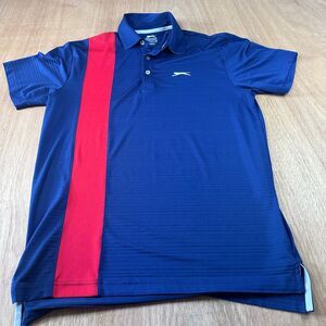 Slazenger Tennis Polo M Blue Red Stripe Athletic Shirt